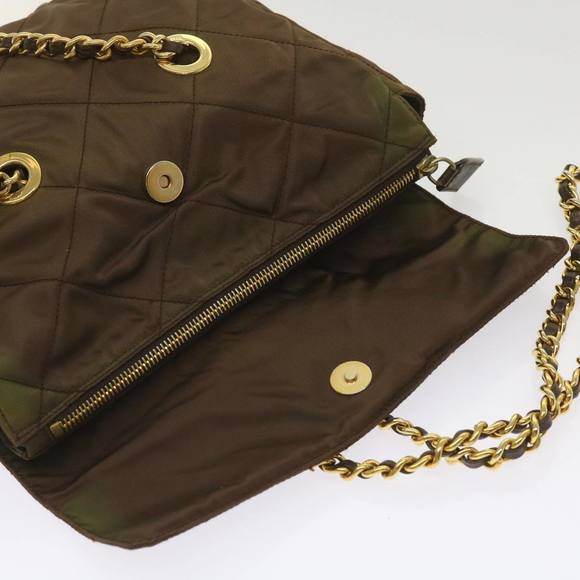 PRADA Quilted Chain Shoulder Bag Nylon Brown Auth yk10527 - Picture 9 of 16